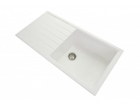 1000 x 500 x 220mm Carysil White Single Bowl With Drainer Board Granite Kitchen Sink Top Flush Under Mount Cheap