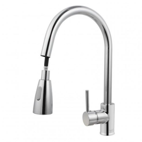 Round Chrome Pull Out Shower Kitchen Sink Mixer Tap Online Hot Sale