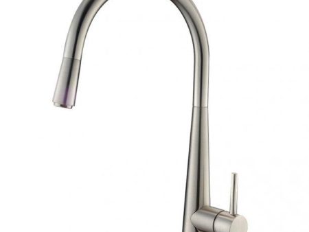 Round Brushed Nickel Pull Out Kitchen Sink Mixer Tap Supply