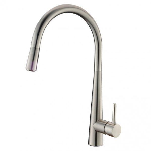 Round Brushed Nickel Pull Out Kitchen Sink Mixer Tap Supply